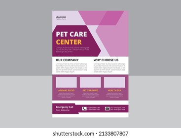 Pet care flyer design. Pet sitting flyer poster leaflet template. Pet care service promotional banner ads design. cover, a4 size, flyer design