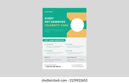 Pet Care Flyer, Pet care service promotional flyer, Pet sitting flyer poster leaflet template,  We care about your pet poster flyer.