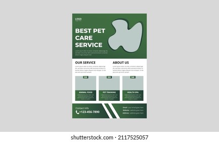 Pet care flyer template design. Best Pet Care Service flyer poster leaflet template. A4 size, cover, poster, flyer, design