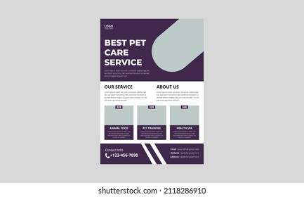 Pet care flyer template design. Best Pet Care Service flyer poster leaflet template. A4 size, cover, poster, flyer, design