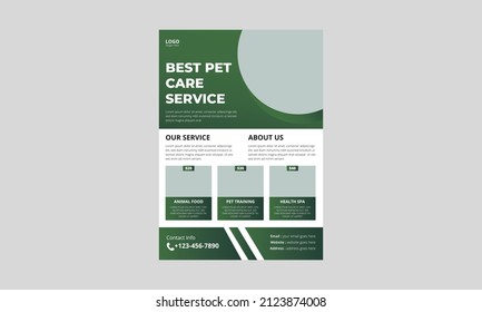 Pet care flyer template design. Best Pet Care Service flyer poster leaflet template. A4 size, cover, poster, flyer, design