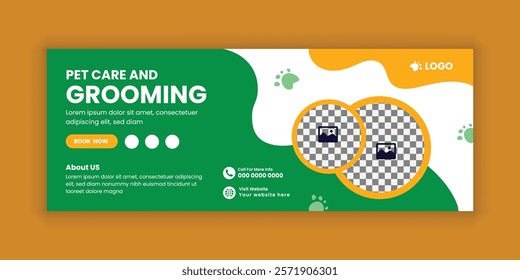 Pet care and grooming social media cover banner design template or animal web banner