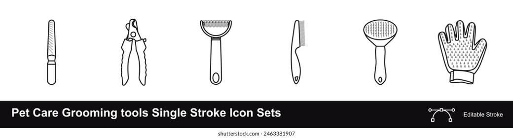 Pet Care Grooming tools Single Stroke Icon Sets