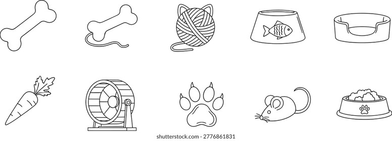 Pet care hand drawn icons collection with domestic animal accessories
