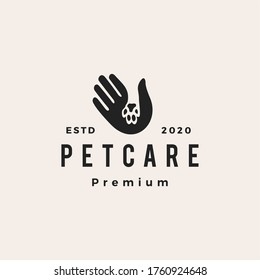 pet care hand hipster vintage logo vector icon illustration