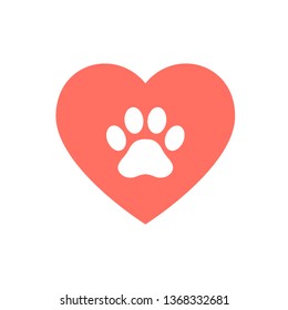 Pet care icon concept animal footprint in love symbol.