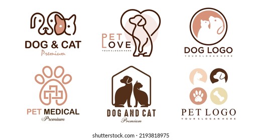 Pet care icon set logo with dog and cat silhouette symbol for store veterinary clinic hospital