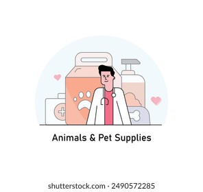 Icono del cuidado de mascotas: Servicios Veterinarios, Cuidado de mascotas, Alimentos para mascotas, Entrenamiento, Juguetes, Refugio de animales, Salud, Accesorios, Cuidado de animales, Suministros.