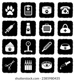 Pet Care Icons. Grunge Black Flat Design. Vector Illustration. 