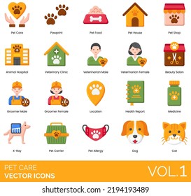 Pet Care Icons Including pet, dog, animal, care, cute, puppy, love, canine, domestic, happy, friend, breed, person, woman, friendship, owner, cat, veterinary, vet, man, health, veterinarian, female