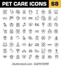Pet care icons. Pet care vector set. Animal isolated sign. Grooming signs set. Cat nad dog line icon. 