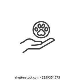 Pet care line icon. linear style sign for mobile concept and web design. Hand and paw outline vector icon. Pet supplies symbol, logo illustration. Vector graphics