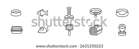 Pet care line icon set - essential outline symbols for animal lovers