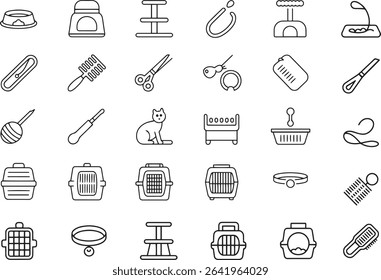 Pet Care Line Icons Set. Feeding, Health, Grooming, Veterinary. Vector Illustration. Editable Stroke