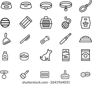 Pet Care Line Icons Set. Feeding, Health, Grooming, Veterinary. Vector Illustration. Editable Stroke