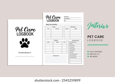 Pet Care Logbook KDP Interior Template