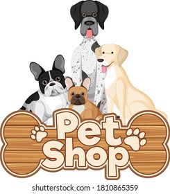 Pet Care logo or banner with cute dogs on white background illustration