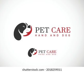 pet care logo creative concept dog and hand health