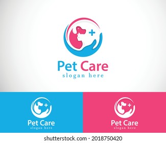 logotipo de cuidado de mascotas mano creativa ilustración médica vector perro y gato sanidad animal