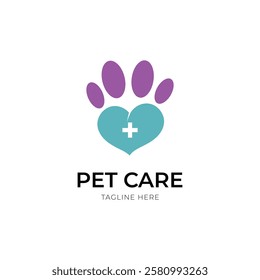Pet care logo design with animal trail and love