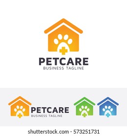 Pet care logo design. Animal house, Pet store and Veterinary logo concept. Vector logo template