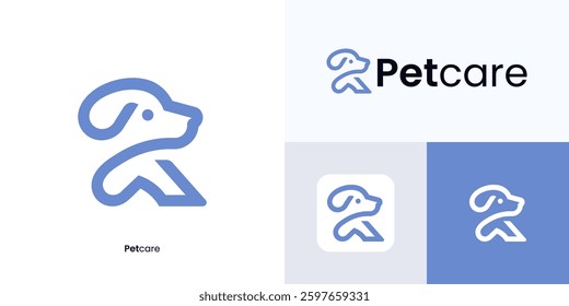 Pet care logo design, Animals pet shop vector icon Illustrations, Creative concept dog or doggy with monoline style, Simple Modern pet logo icon design template inspiration