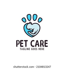 Pet Care Logo Design With Cat Vector Illustration