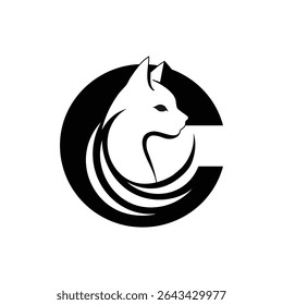 Pet Care Logo Design – Cat Silhouette in Letter C