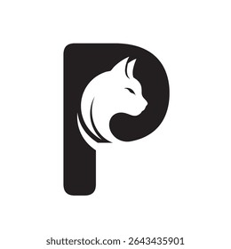 Pet Care Logo Design – Cat Silhouette Letter P