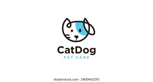 Pet Care Logo Design. Combination of Cat and Dog Face Concept Designs. Minimal Pet Shop Logo. Icon Symbol Logo Design Template.
