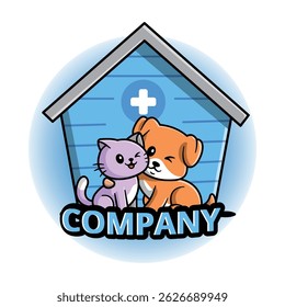 Pet Care Logo Design with Dog, Cat and petcare Symbols. Petcare Logo Design Template