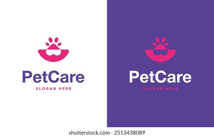 Pet Care logo design with dogs paw and inverted heart.