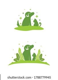 Pet care logo design illustration. Line art dog and cat vector. Icon for pet hospital and clinic center. Animal lover club community. Vintage modern. Apply to brand, web site, tips & guide advice apps