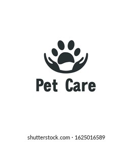 pet care logo design  paws with hand logo design for pet care, good use for veterinary logo