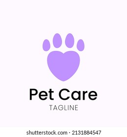 Pet care logo design template. Cute pet paw vector logo.