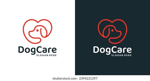 Pet care logo design template. Heart logo with dog with line style graphic design vector. Symbol, icon, creative.