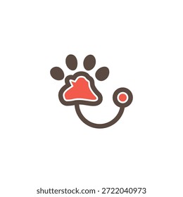 Pet care logo design template. A stethoscope shaped like an animal's footprint. Ideal for veterinary clinics, animal hospitals, or pet health brands.