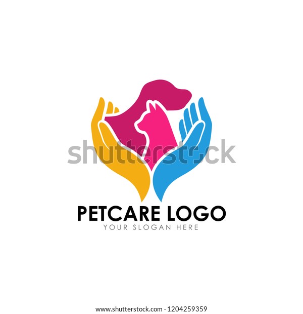 pet care logo design template. pet car\
vector icon illustration