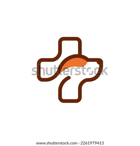 Pet care logo design. Vector illustration of abstract dog head and plus icon. modern linear medical logo design vector icon template