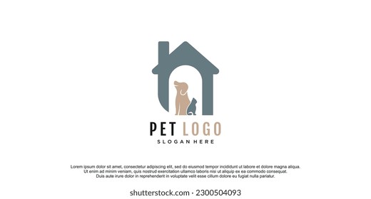 Pet care logo with dog and cat silhouette symbol icon vector illustration