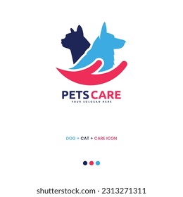 Pet Care Logo with Dog, Cat and Hand Symbols