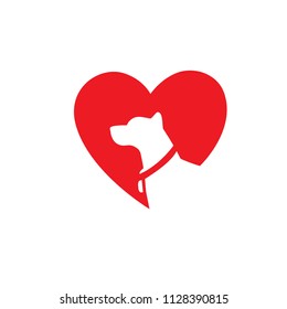 Pet care logo. Dog in heart vector icon, dog lover, animal clinic illustration.
