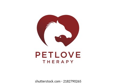 Pet Care Logo with Dog, Horse Symbol. Animals Veterinary clinic.