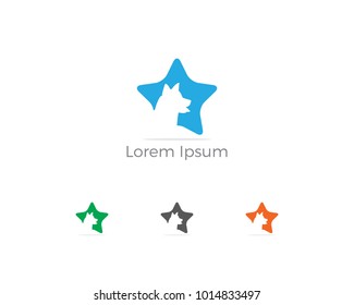 Pet care logo. Dog in star vector icon, dog safety and security, animal clinic illustration.