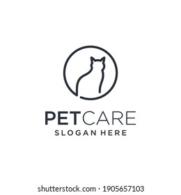 Logotipo de cuidado de mascotas de alta calidad. Icono de gato de arte de línea, simple, moderno, abstracto, limpio, monolina.