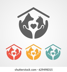 pet care logo with home icon