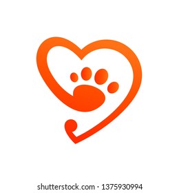 pet care logo, love, palm with gradation color, logo style