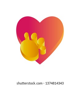 pet care logo, love under palm, in 3d style, logo design