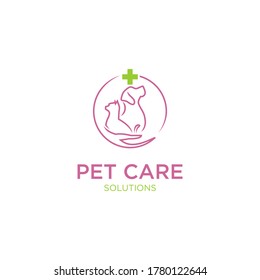 Pet care logo medical health cat and dog and other animal veterinary logo template