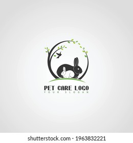 Pet Care Logo with Rabbit, Bird and Tree Symbols